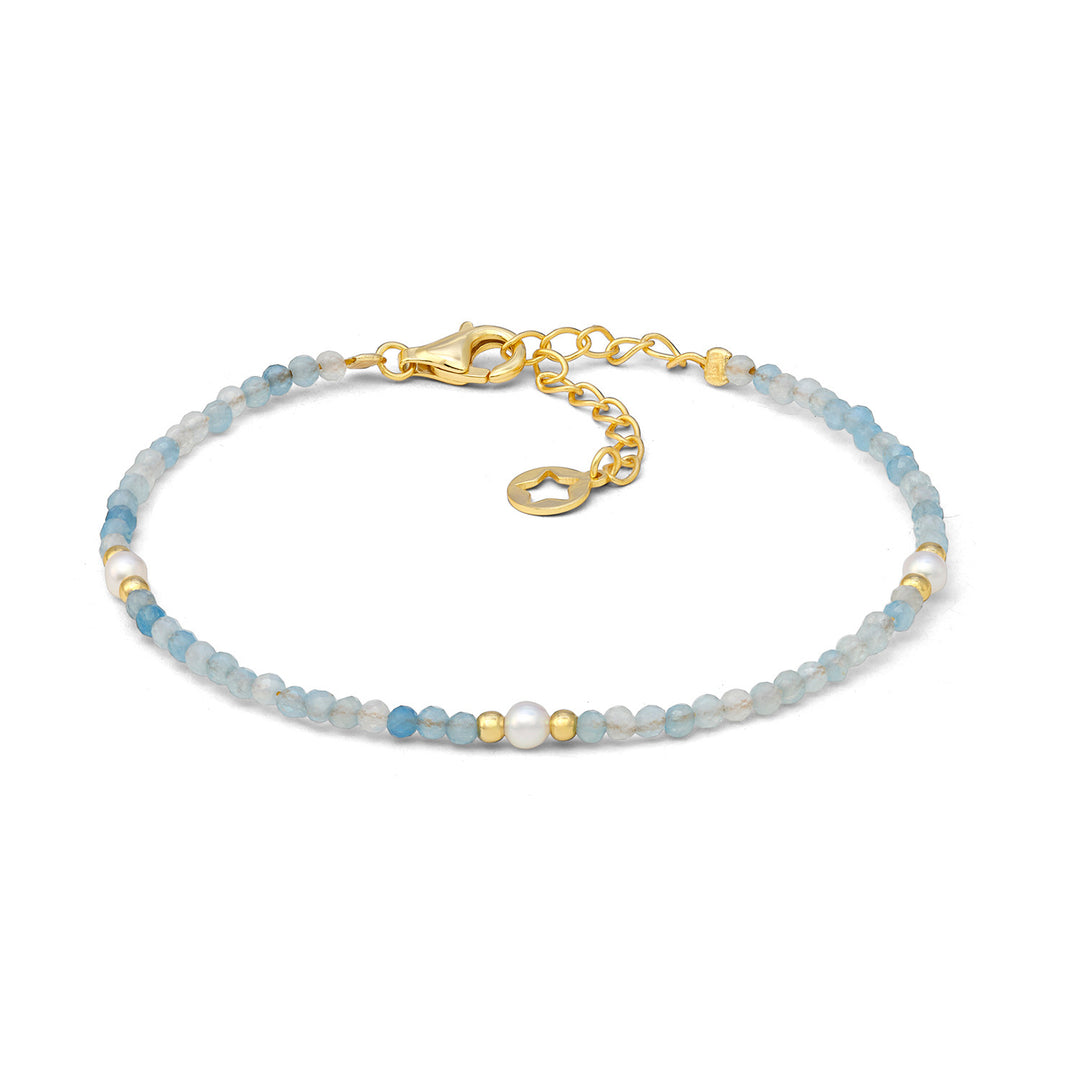 Comete Armband i 925‰ guldsilver med akvamarin och pärlor BRA282