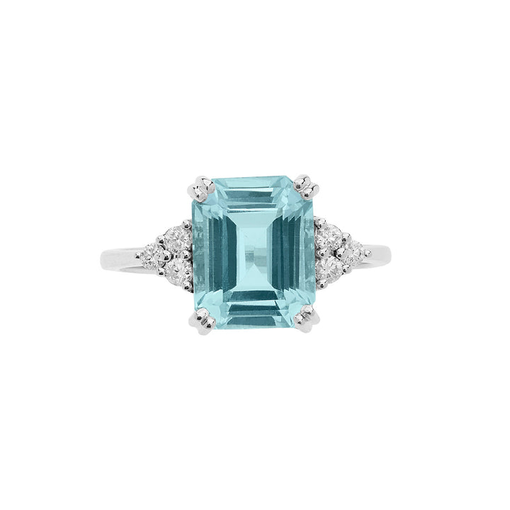 Comete guldring med diamanter og ottekantet akvamarin ANQ337