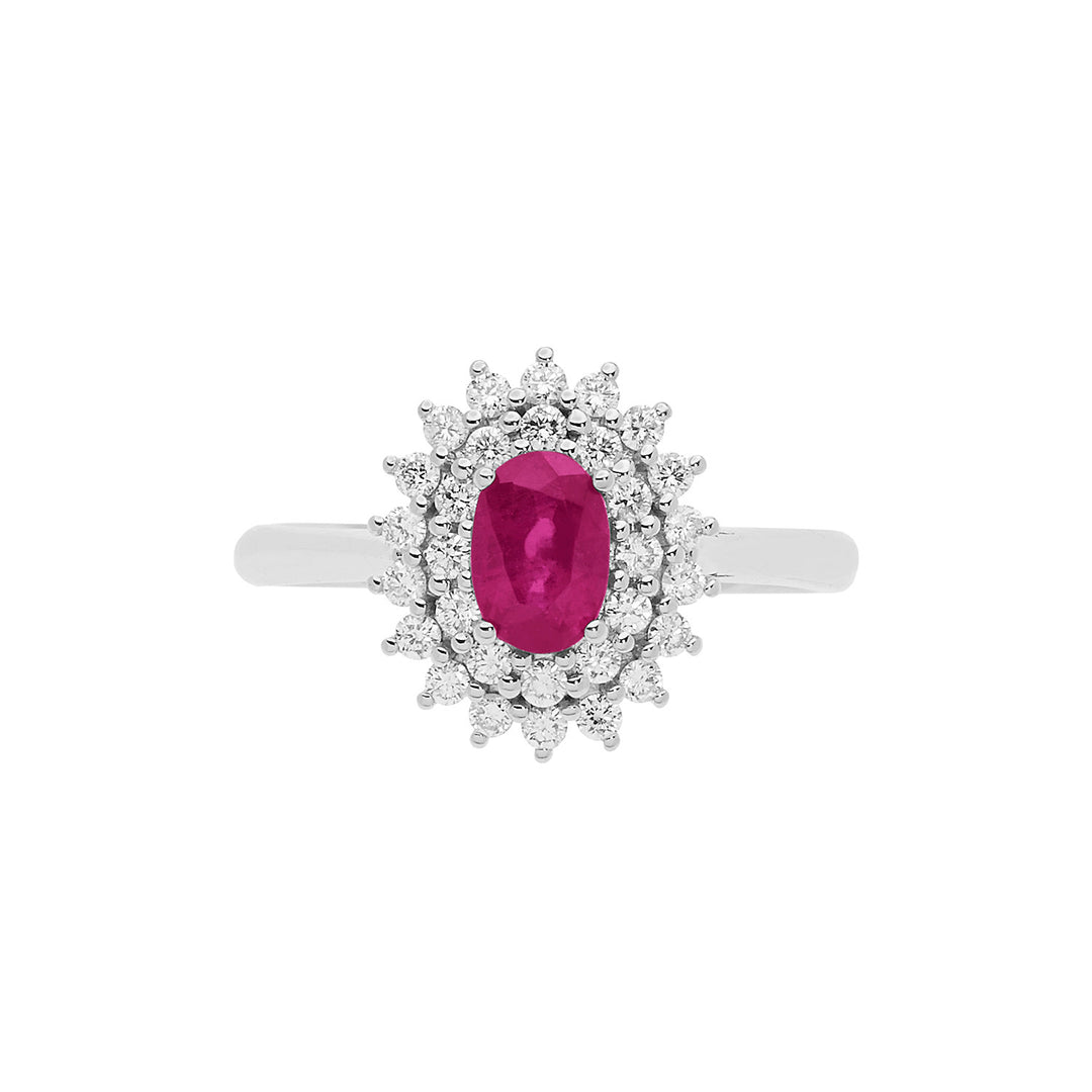 Comete Ring i guld, diamanter og oval rubin ANB2622