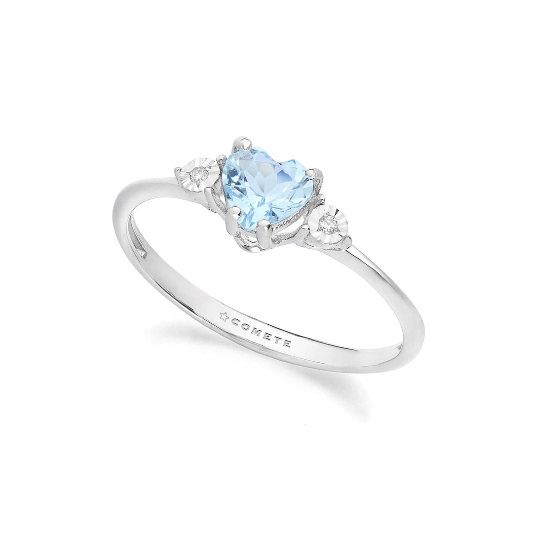 Comete Ring 375‰ hvidguld, diamanter og hjerteakvamarin KANQ003