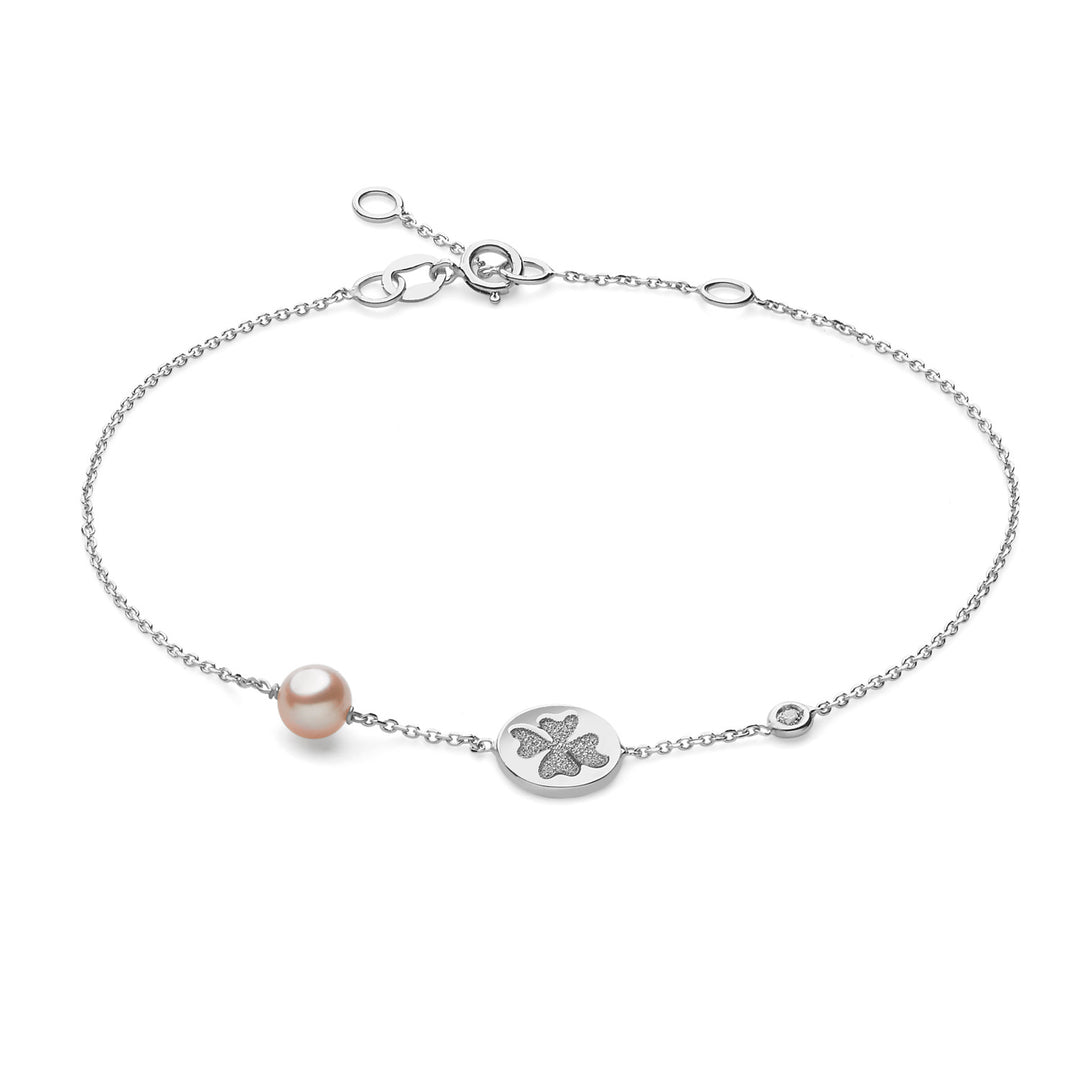 Comete Firkløverarmbånd i hvidguld med diamanter og perle BRP162