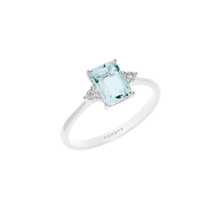 Comete guldring med diamanter og ottekantet akvamarin ANQ306