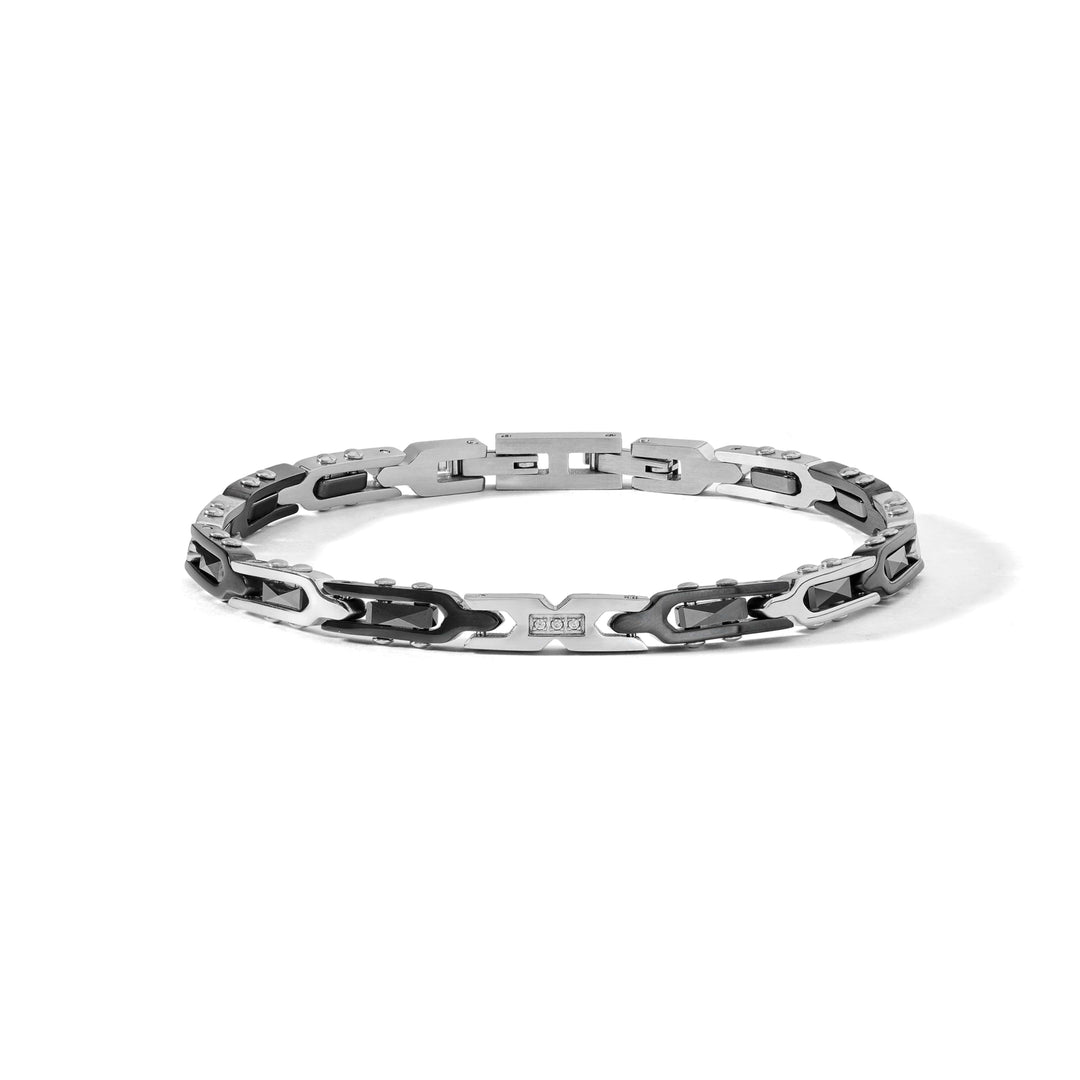 Comete armbånd i stål, sort PVD, sort keramik og hvide diamanter UBR1288