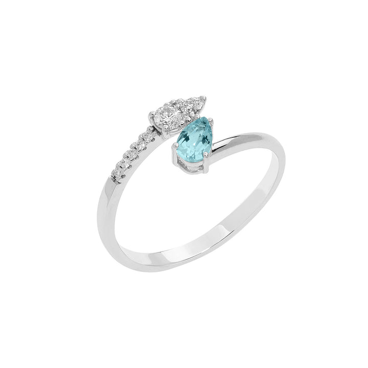 Comete guldring med diamanter og akvamarindråbe ANQ326