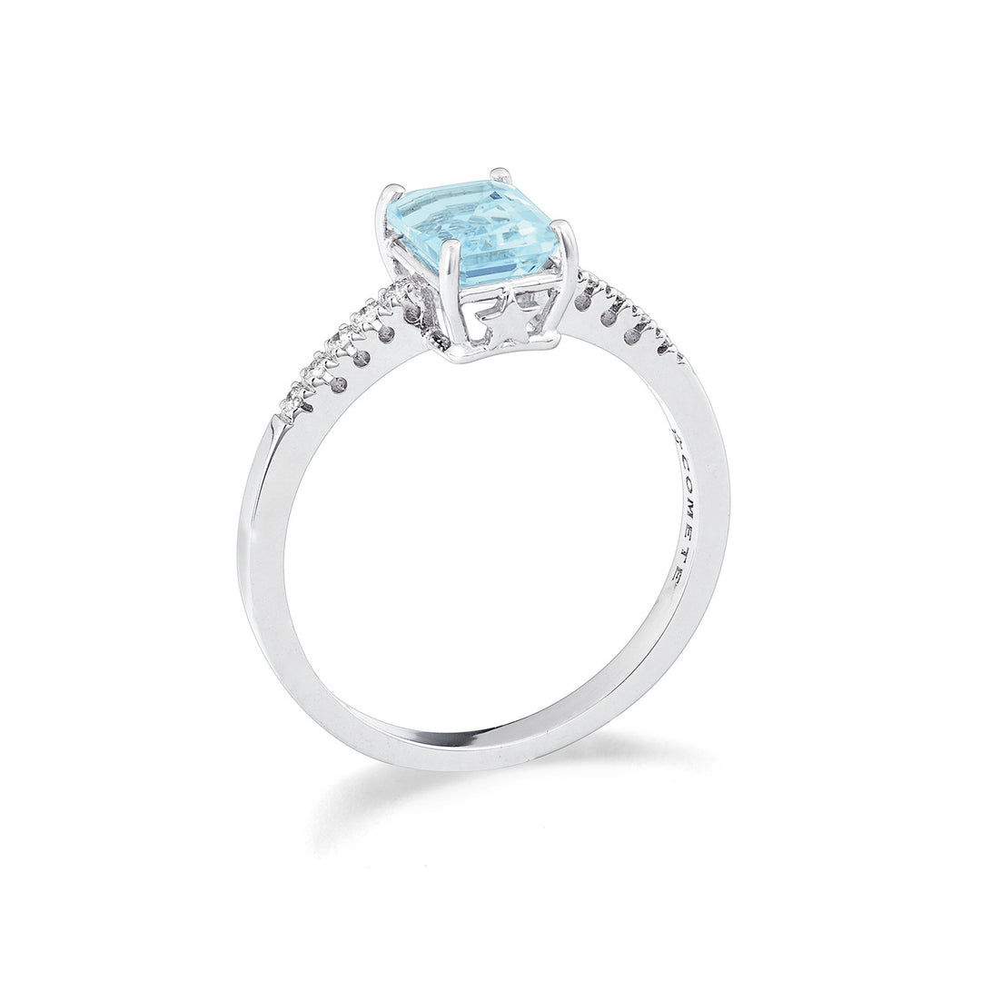 Comete Octagonal Aquamarine Ring i guld og diamanter ANQ353