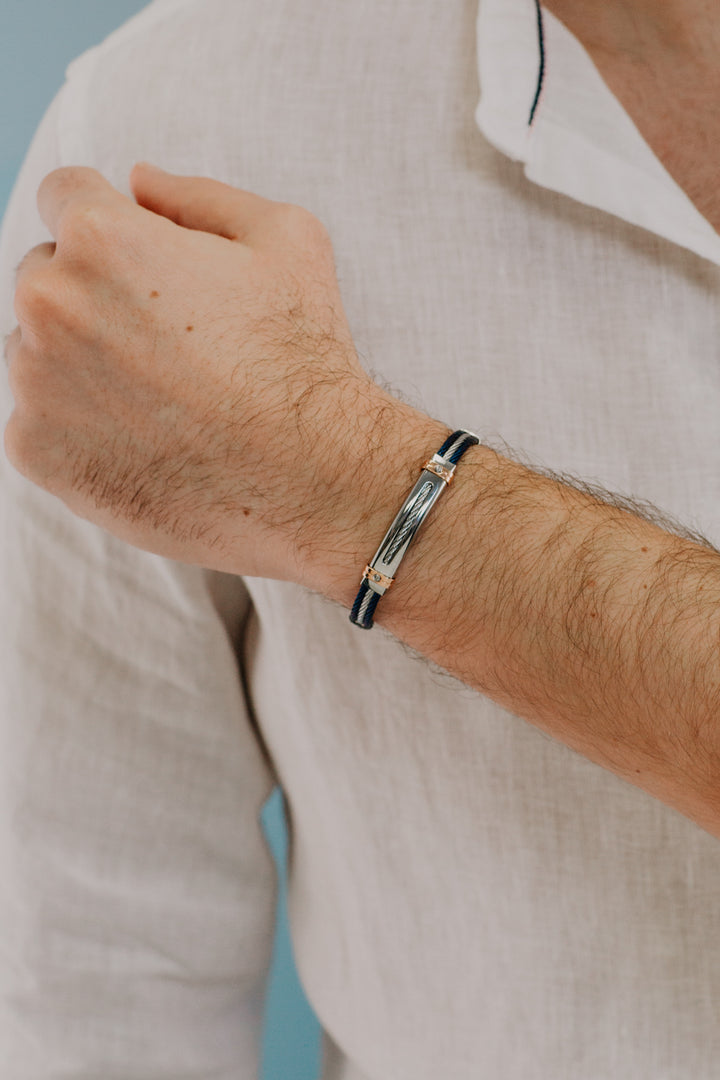 Comete stål og blå PVD kabel armbånd UBR962