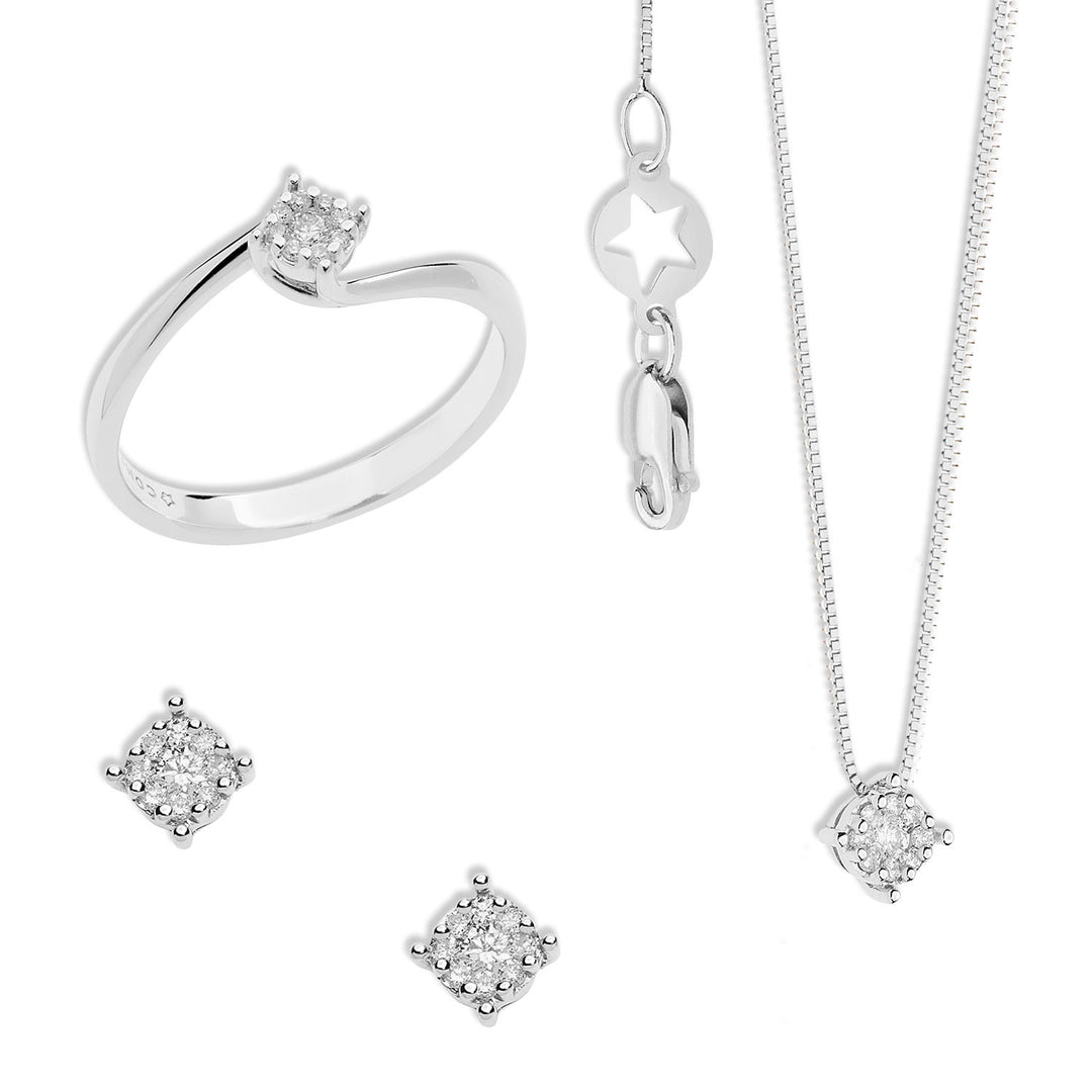 Comete Ring, halskæde og øreringe i rosa guld med diamanter KIT160826451062