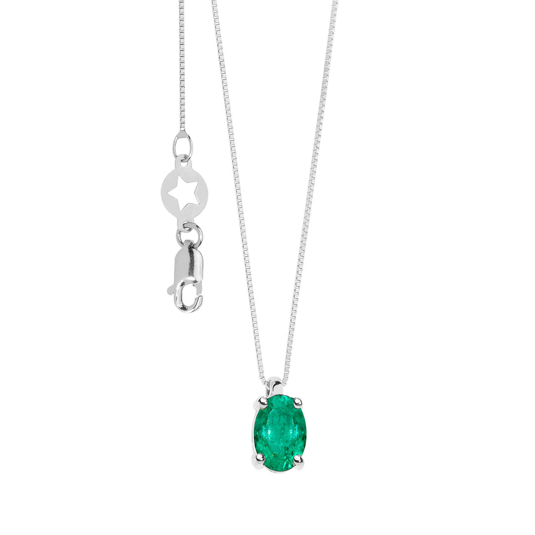 Comete halskæde i hvidguld med oval smaragd GLB1642S3