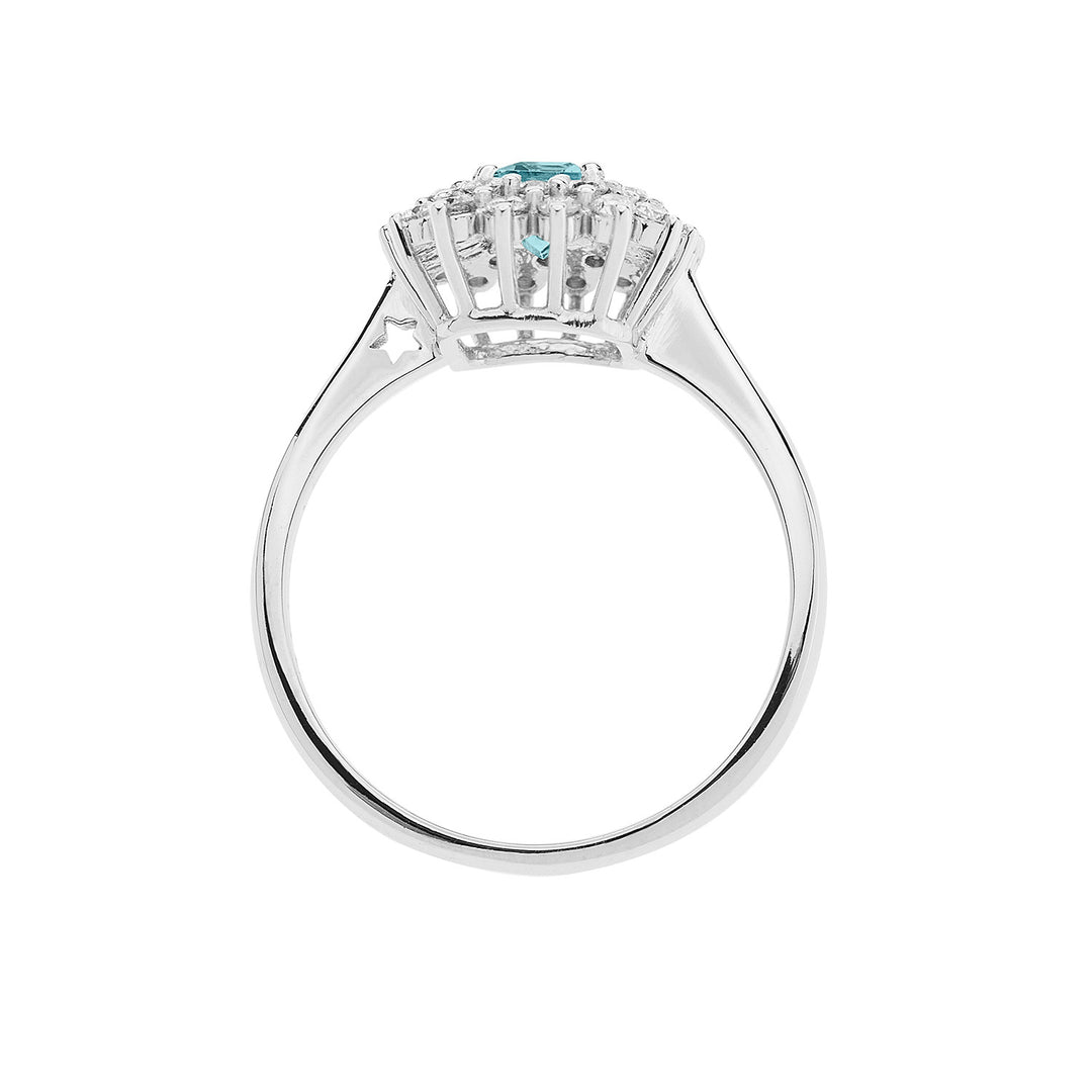 Comete guldring med diamanter og ottekantet akvamarin ANQ324