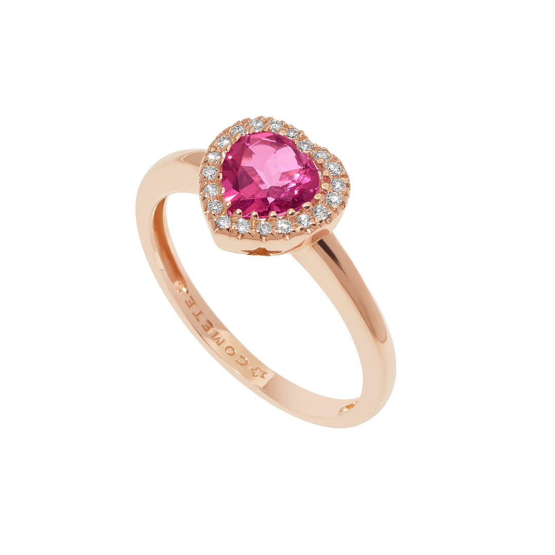 Comete guldring med diamanter og pink topazhjerte ANB2592