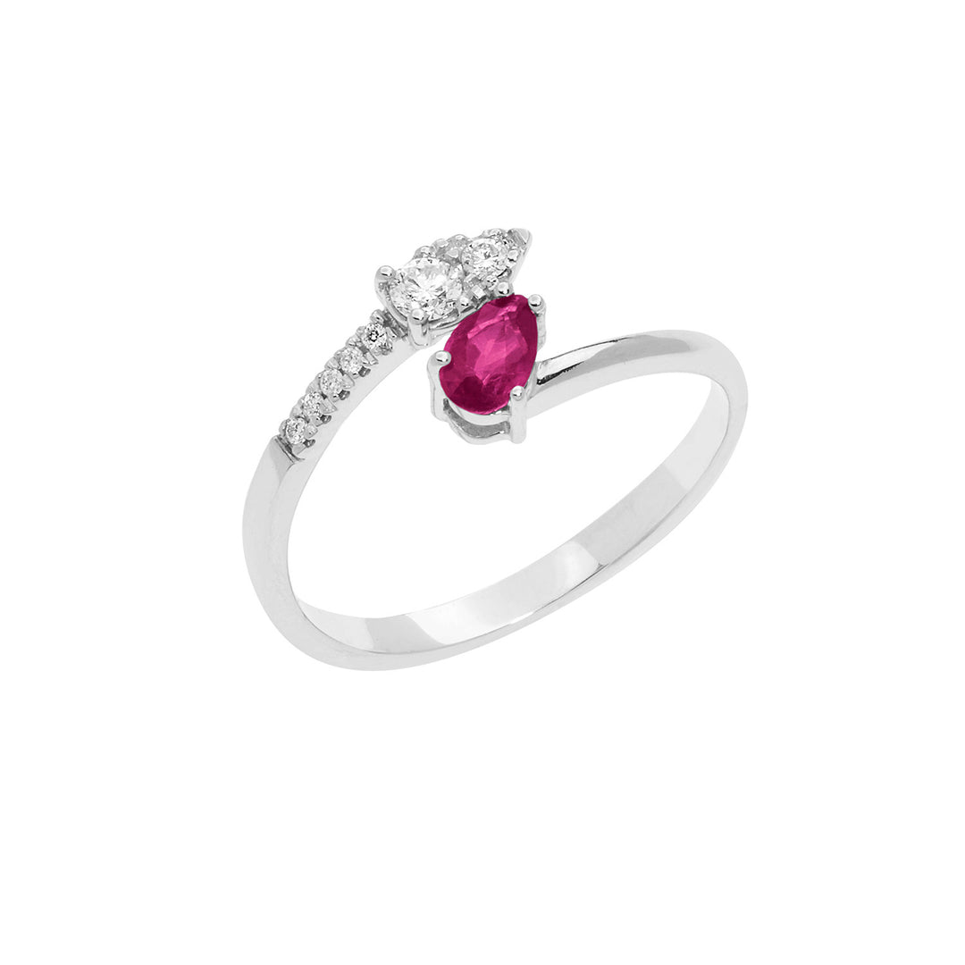 Comete guldring med diamanter og Ruby Drop ANB2630