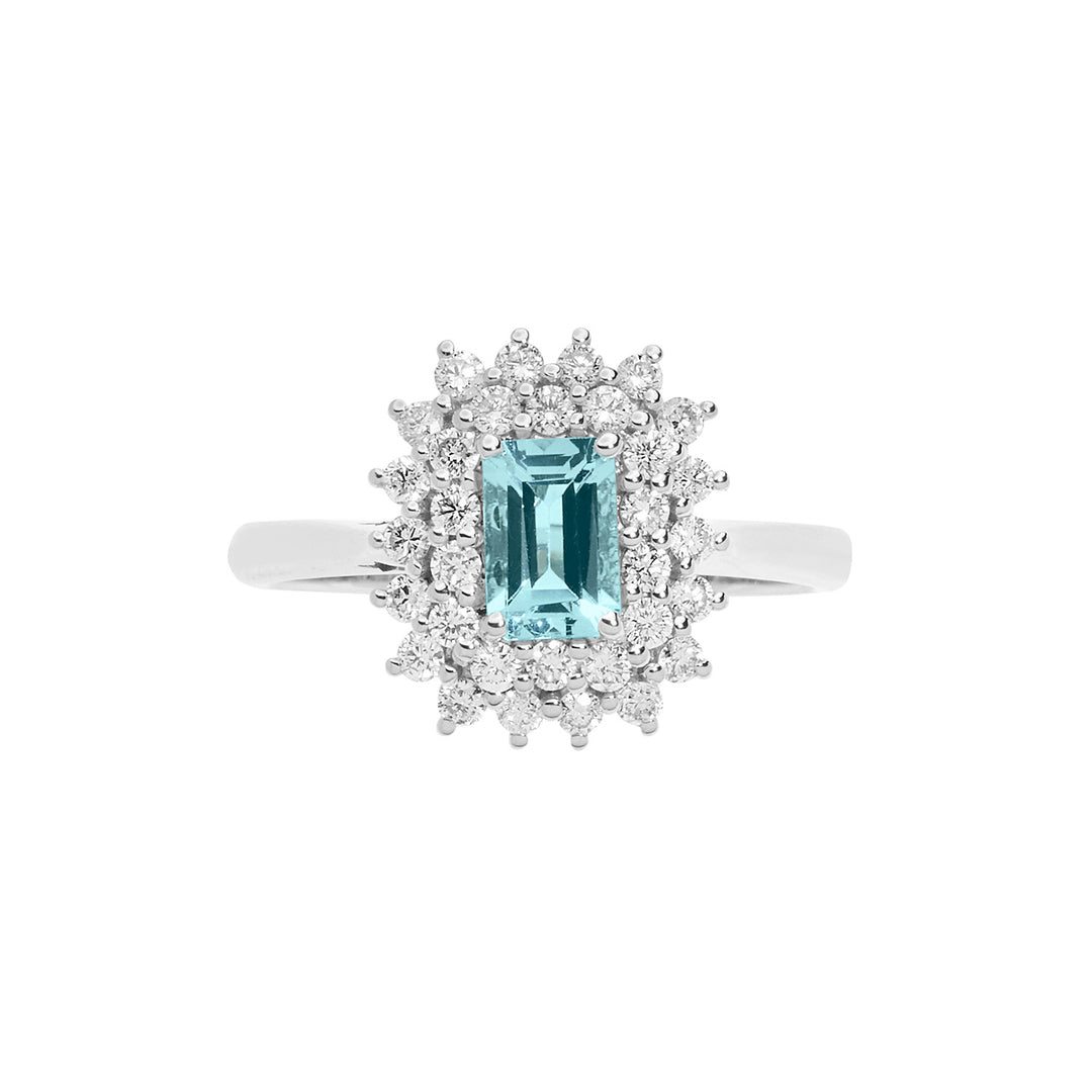 Comete guldring med diamanter og ottekantet akvamarin ANQ324