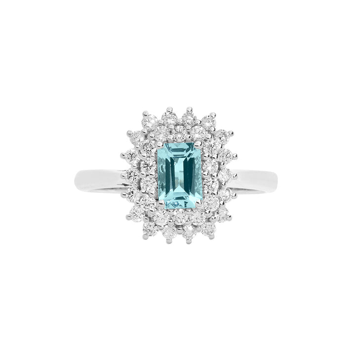 Comete guldring med diamanter og ottekantet akvamarin ANQ324