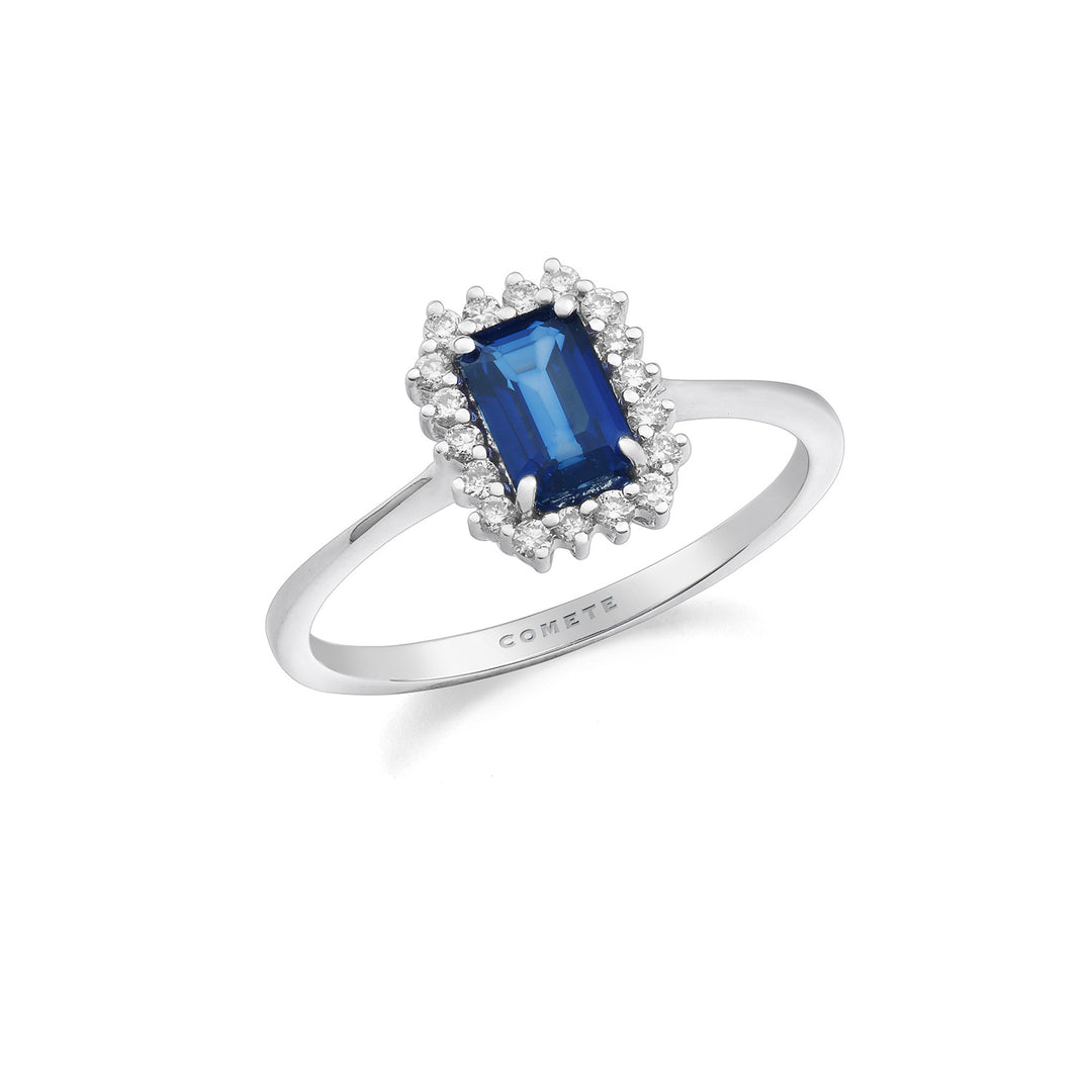 Comete Ring 750‰ guld, diamanter og ottekantet blå safir ANB2692