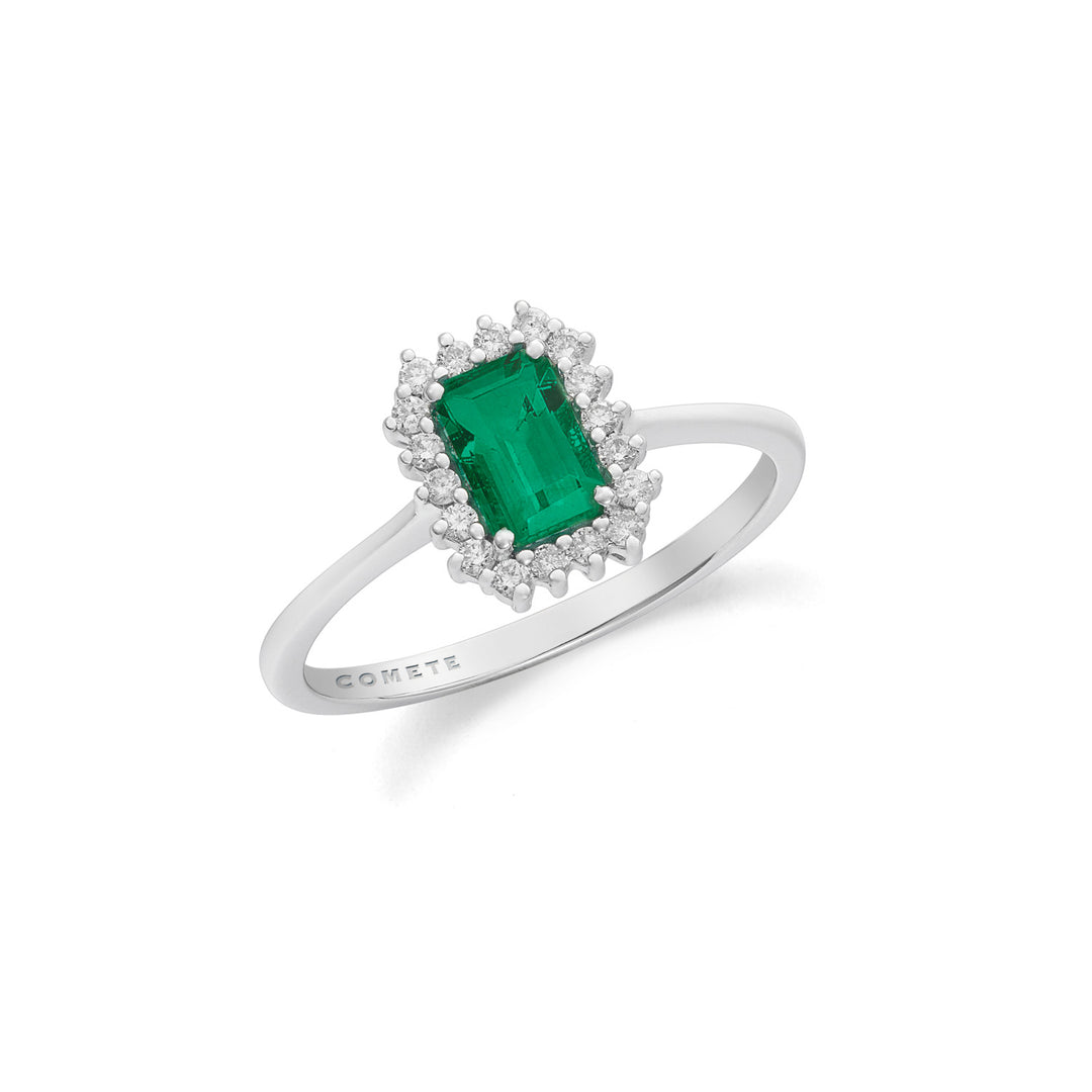 Comete Ring 750‰ guld, hvide diamanter og ottekantet smaragd ANB2695