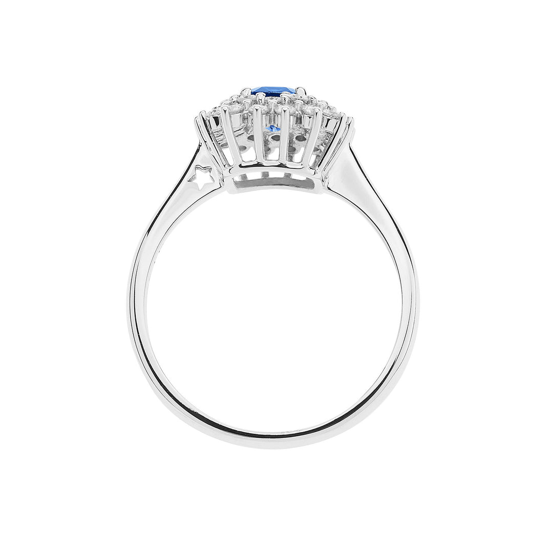 Comete guldring med diamanter og ottekantet safir ANB 2623