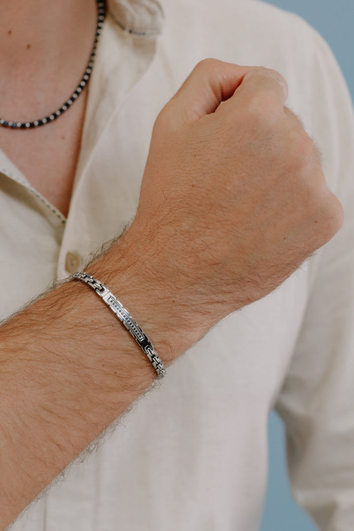 Comete armbånd i poleret stål og sorte zirkoner UBR974