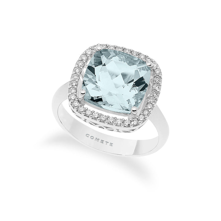 Comete guldring med diamanter og akvamarin, antik slebet ANQ295