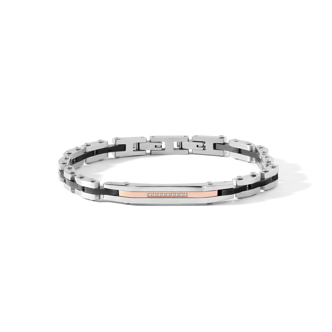 Comete armbånd i stål, sort og rosé PVD, hvide diamanter UBR1284