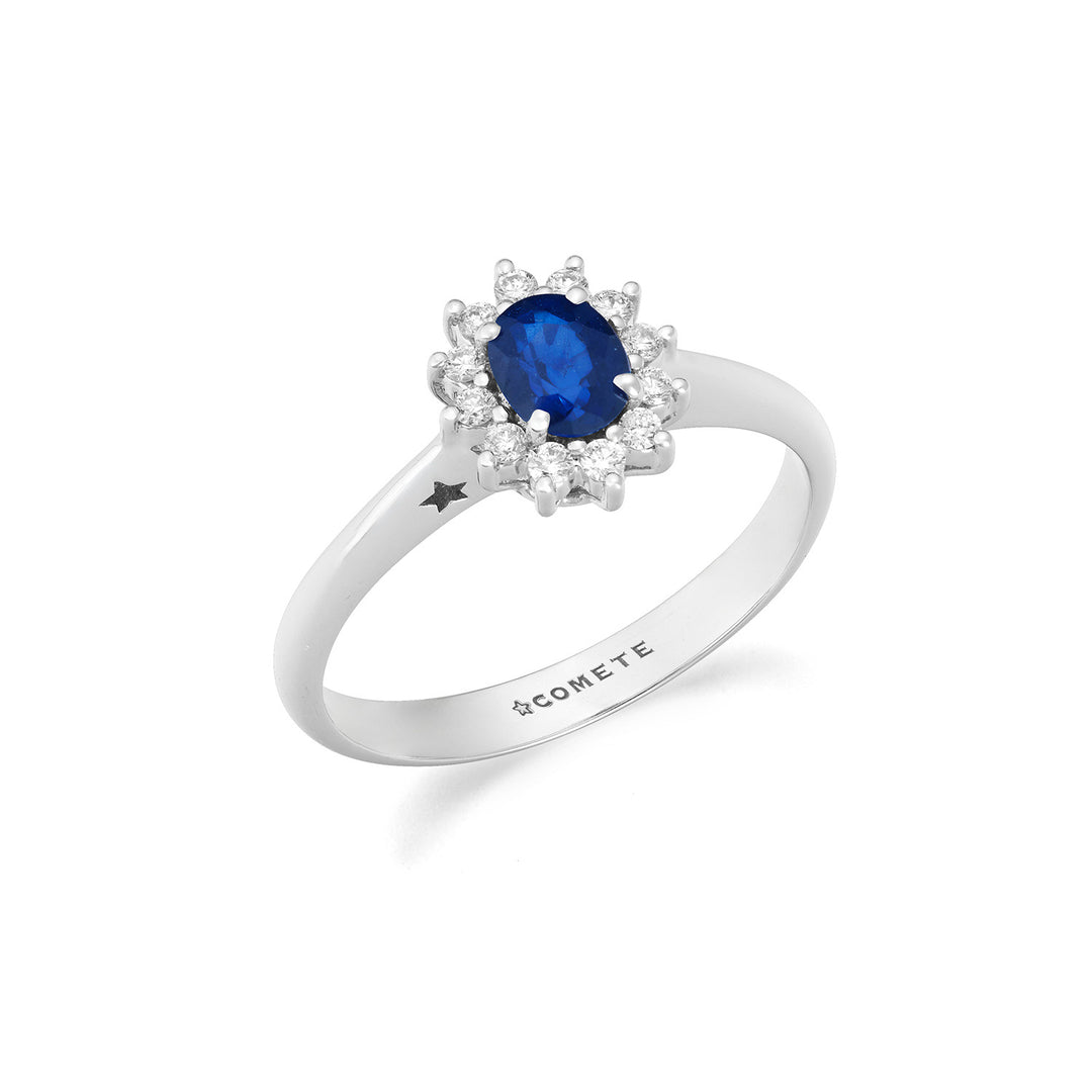 Comete Vitguldsring med diamanter och oval safir ANB2743