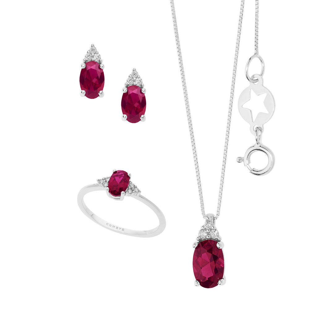Comete Halskæde, Ring og Øreringe Guld Diamanter og Oval Ruby KIT161626531070