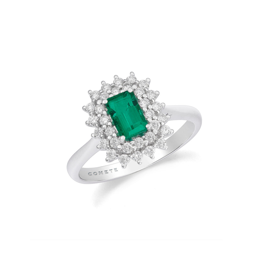 Comete Ring Hvidguld, diamanter og ottekantet smaragd ANB2694