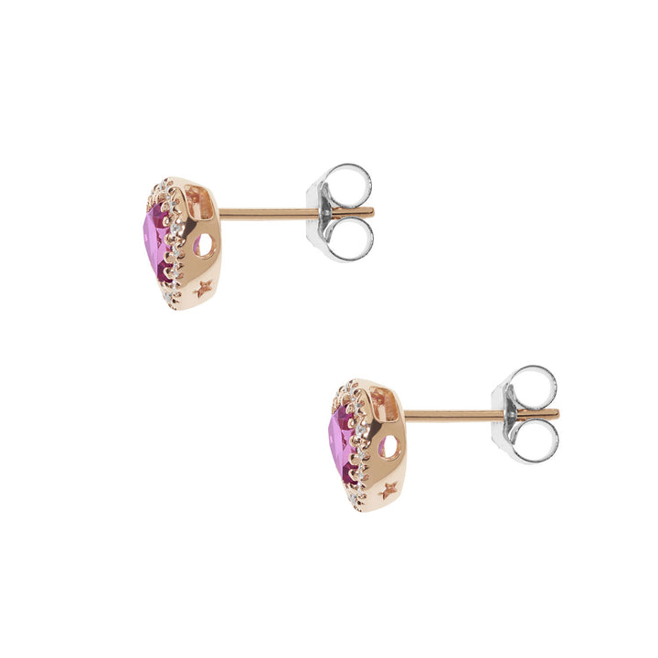 Comete øreringe i guld, diamanter og pink topazhjerte ORB 1036