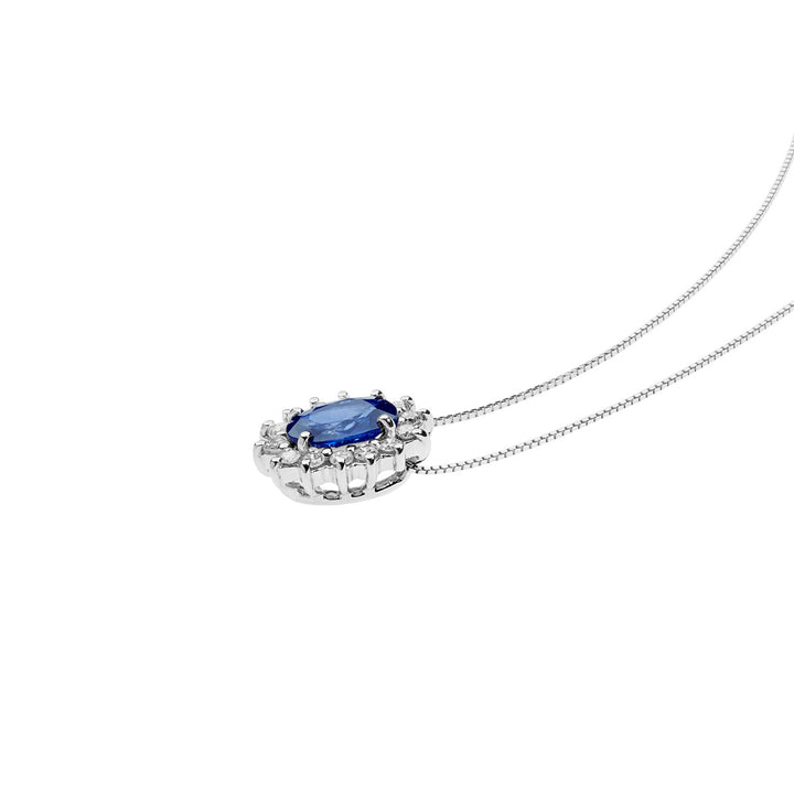 Comete halskæde i guld, diamanter og oval blå safir GLB1564
