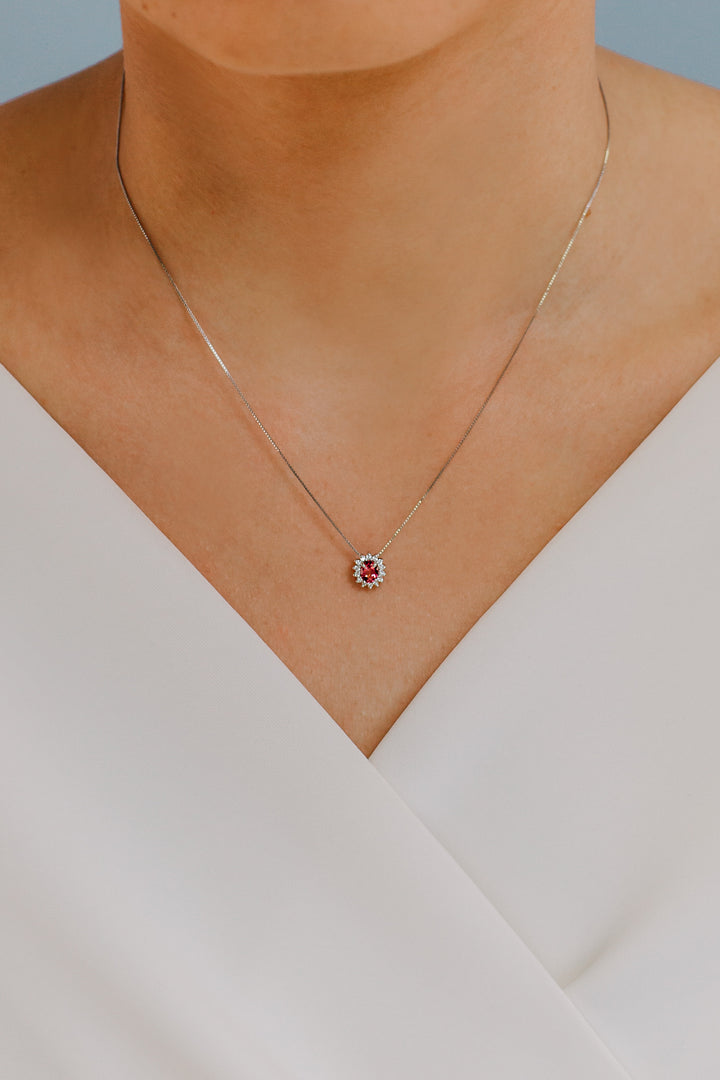 Comete halskæde i guld, diamanter og oval pink topaz GLB1581