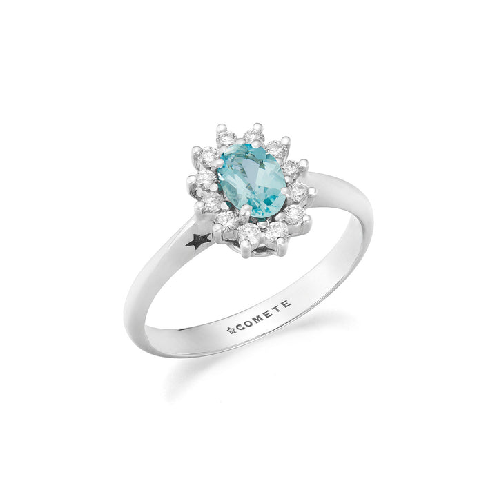 Comete guldring med diamanter och oval akvamarin ANQ362
