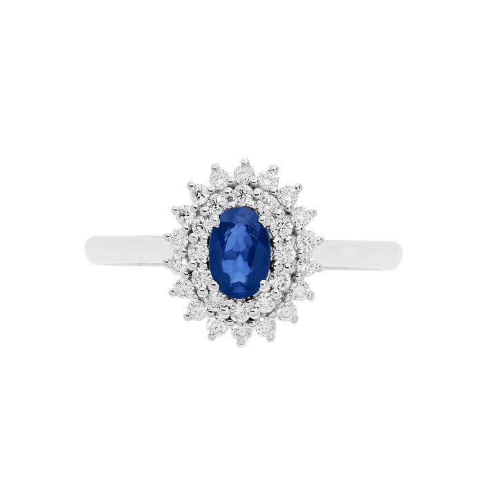 Comete guldring med diamanter og oval blå safir ANB2621