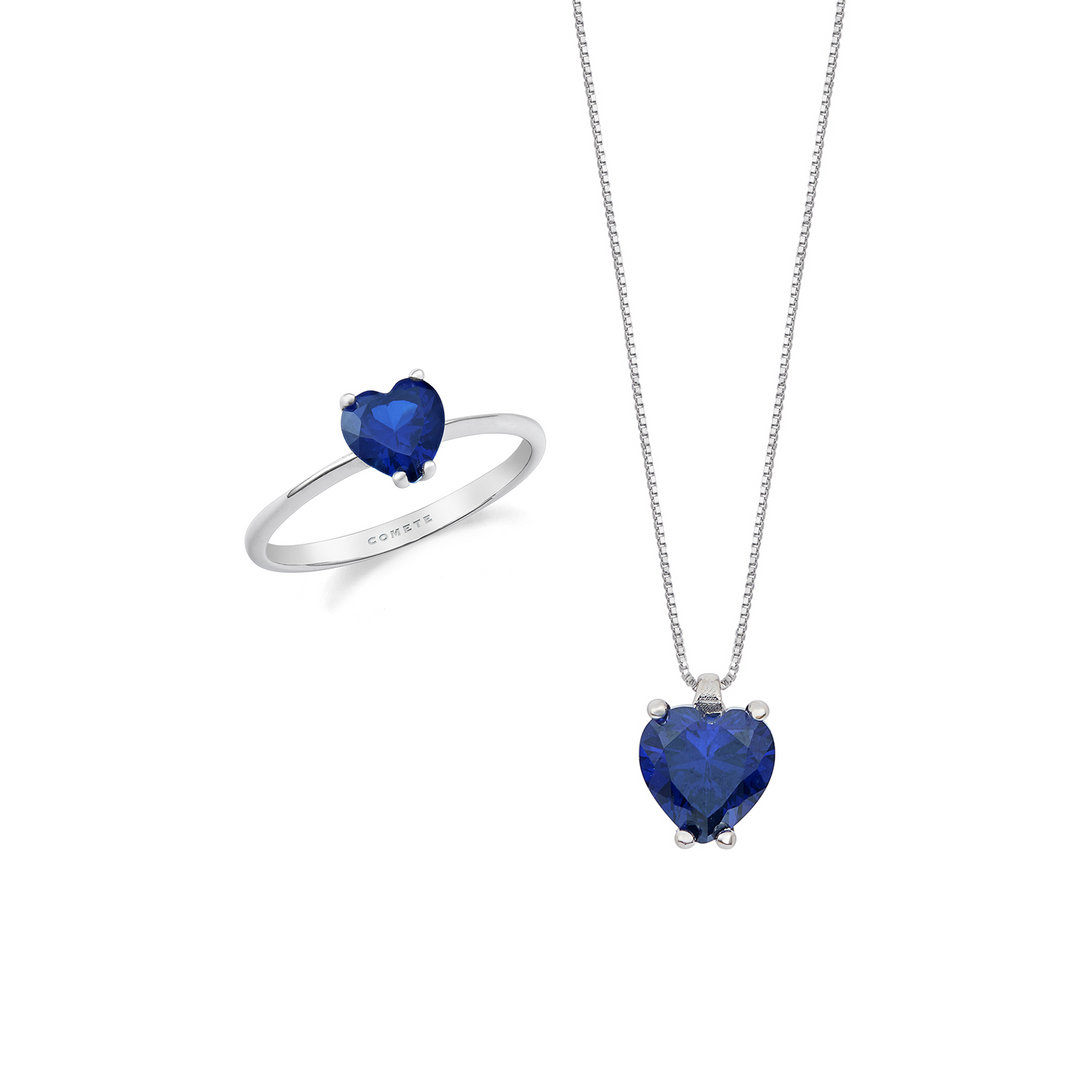 Comete Halskæde og ring i 750‰ guld og blå hjerte safir KIT16592689