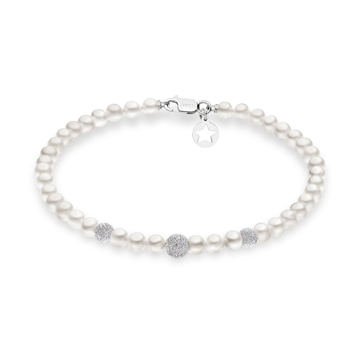 Comete-Armband mit Süßwasserperlen in Gold und Diamantkugeln BRQ195B