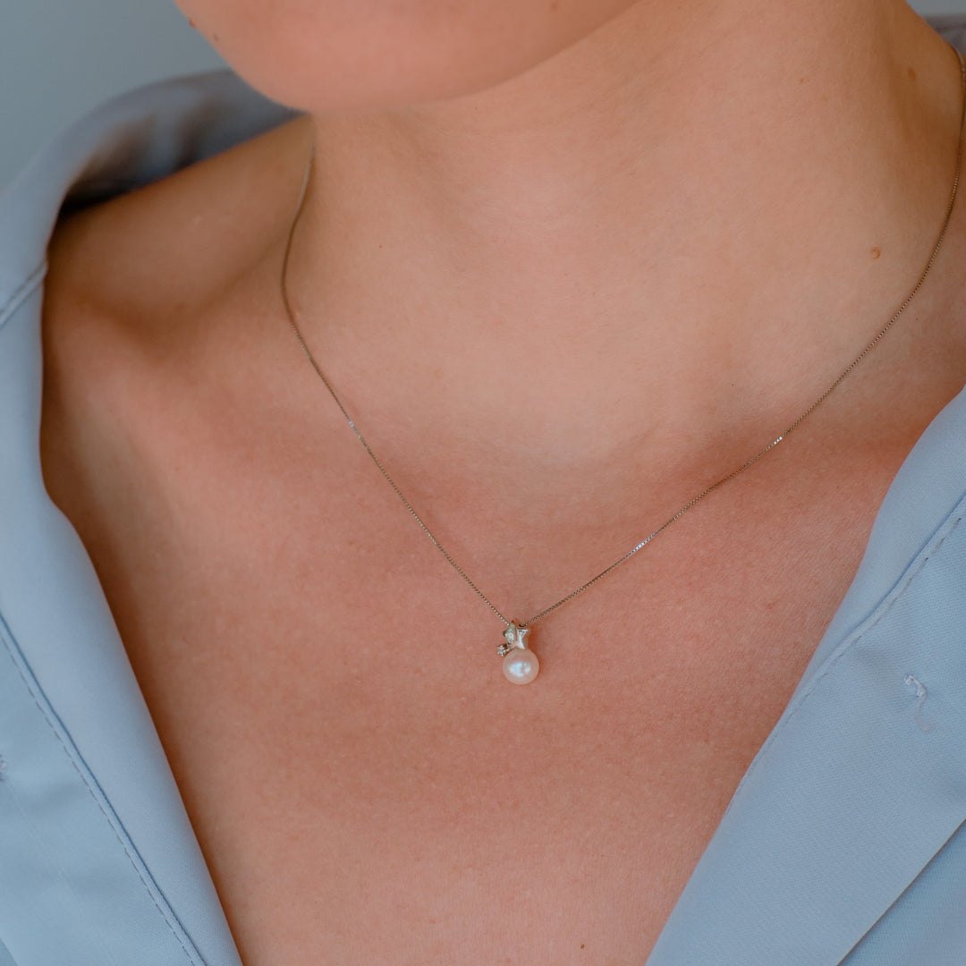 Comete-Halskette mit Perlen aus Gold und Diamanten und Stern GLP609