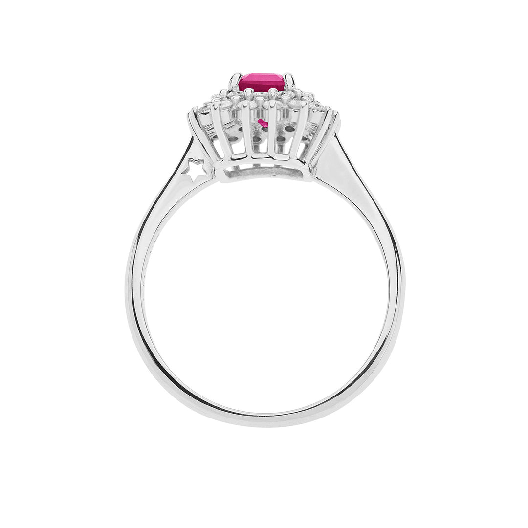 Comete guldring med diamanter og ottekantet rubin ANB2624