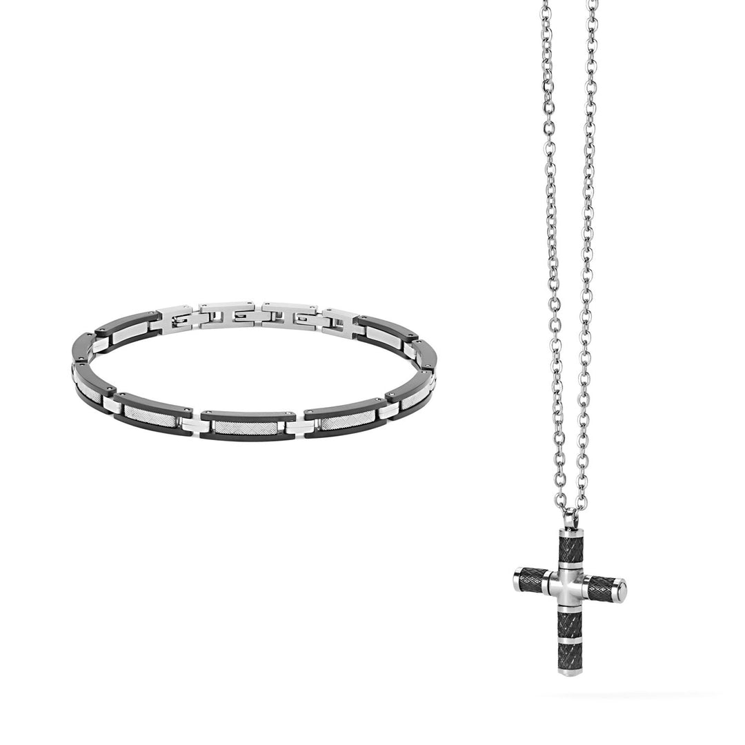 Comete Texture halskæde og armbånd i stål og sort PVD KIT681979