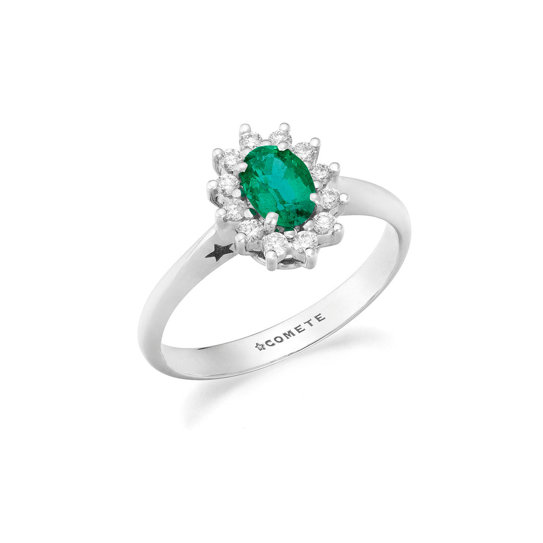 Comete Hvidguldsring med diamanter og oval smaragd ANB2749S3