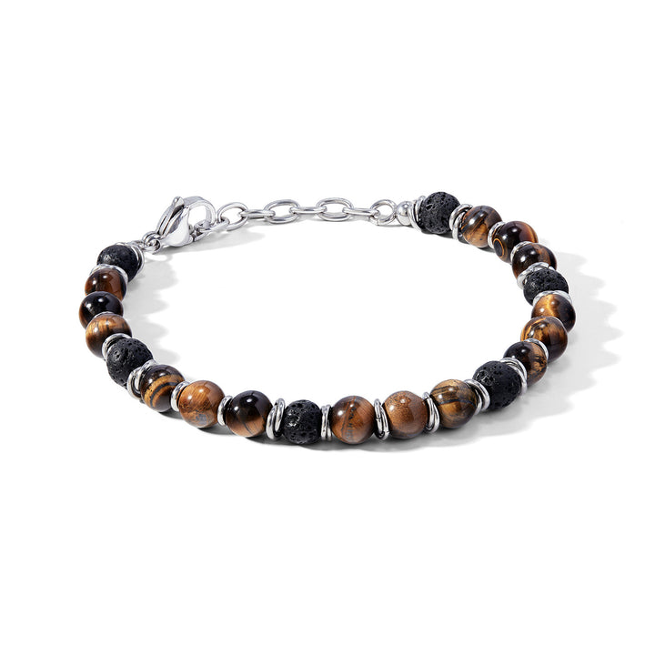 Comete-Stahlarmband mit Tigerauge und Lavastein UBR1141