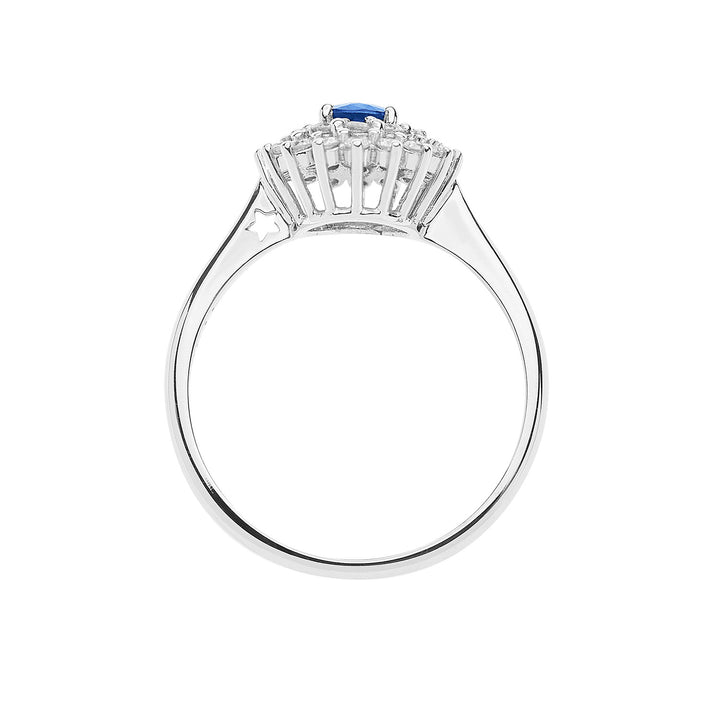 Comete guldring med diamanter og oval blå safir ANB2621