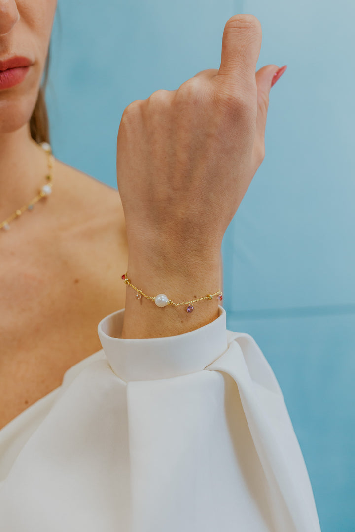 Comete 925‰ Silberarmband mit mehrfarbigen Kristallen und Acquadolce-Perlen BRA275