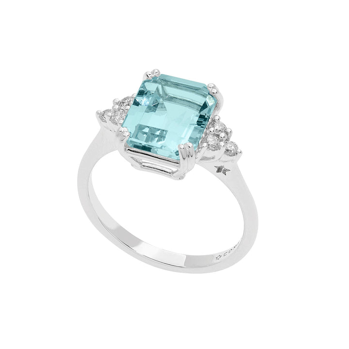 Comete guldring med diamanter og ottekantet akvamarin ANQ337