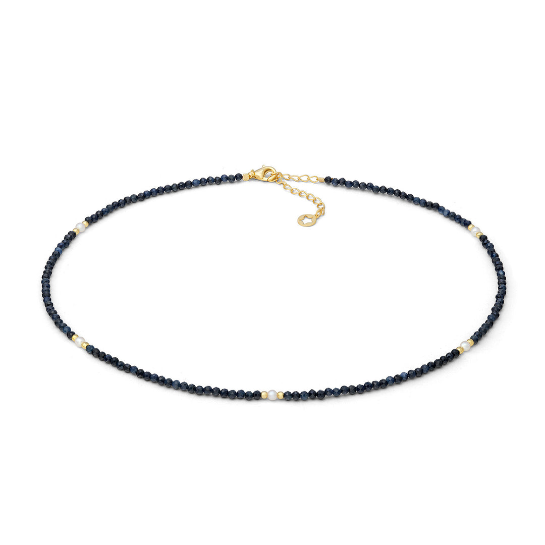 Comete Necklace in 925‰ golden silver with blue sapphire root and pearls GLA287