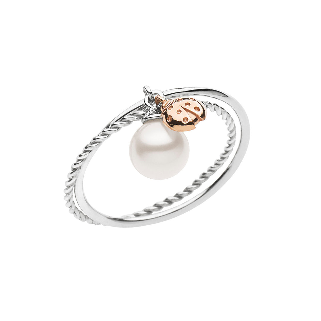 Comete Pearl and Ladybug Ring i pink og hvidguld ANP364