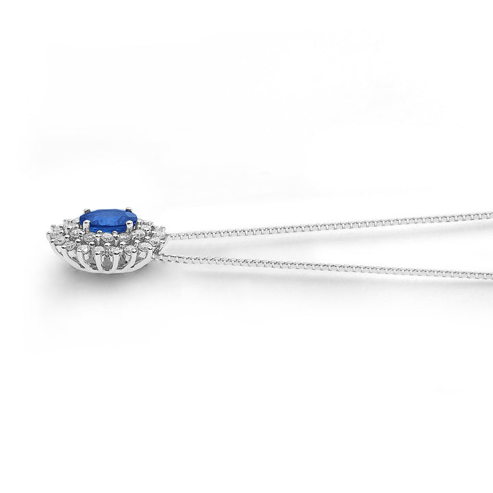 Comete halskæde i guld, diamanter og oval blå safir GLB1601