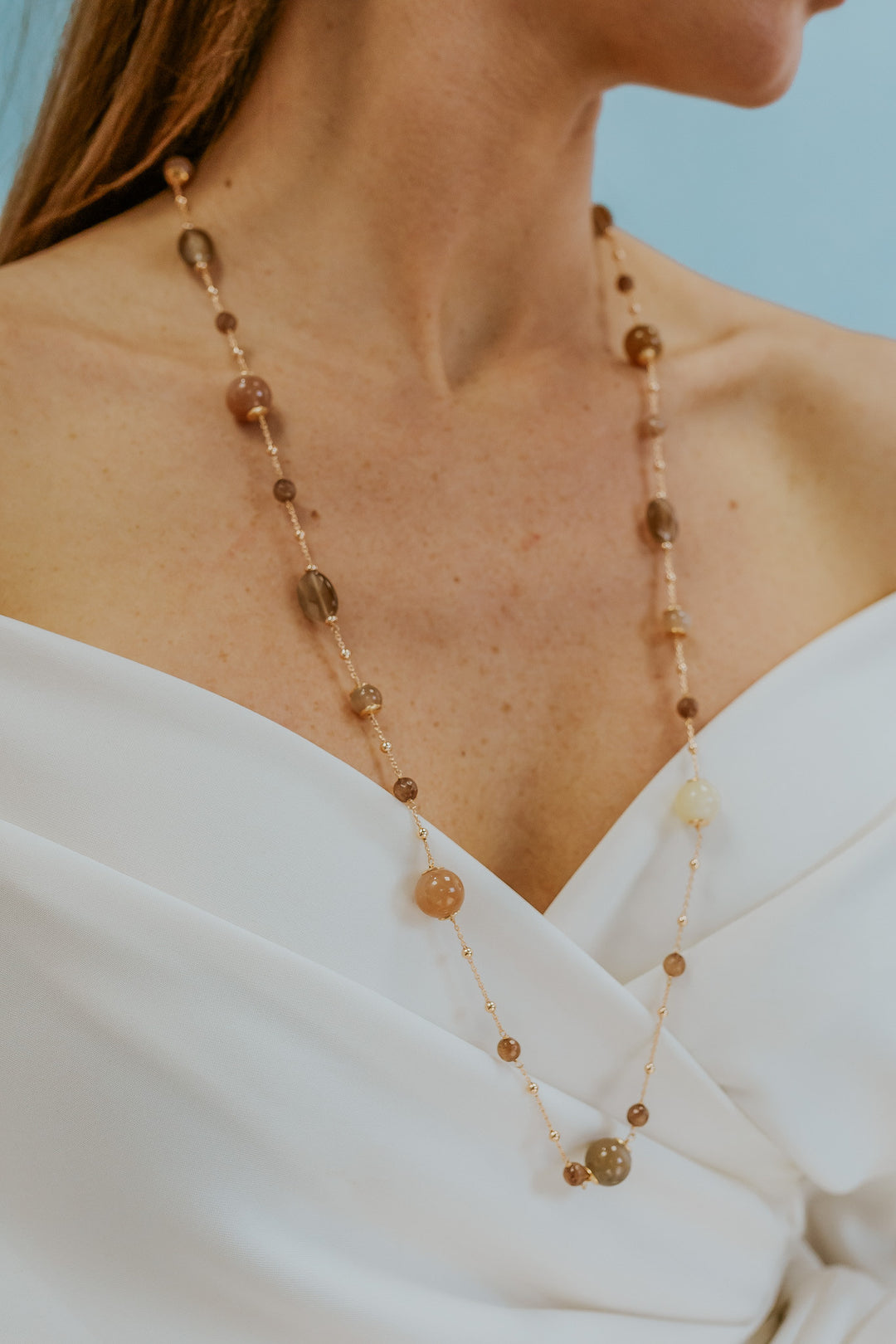 Comete Halskæde 925‰ Sølv med Månesten, Krystal, farvet Jade GLA284