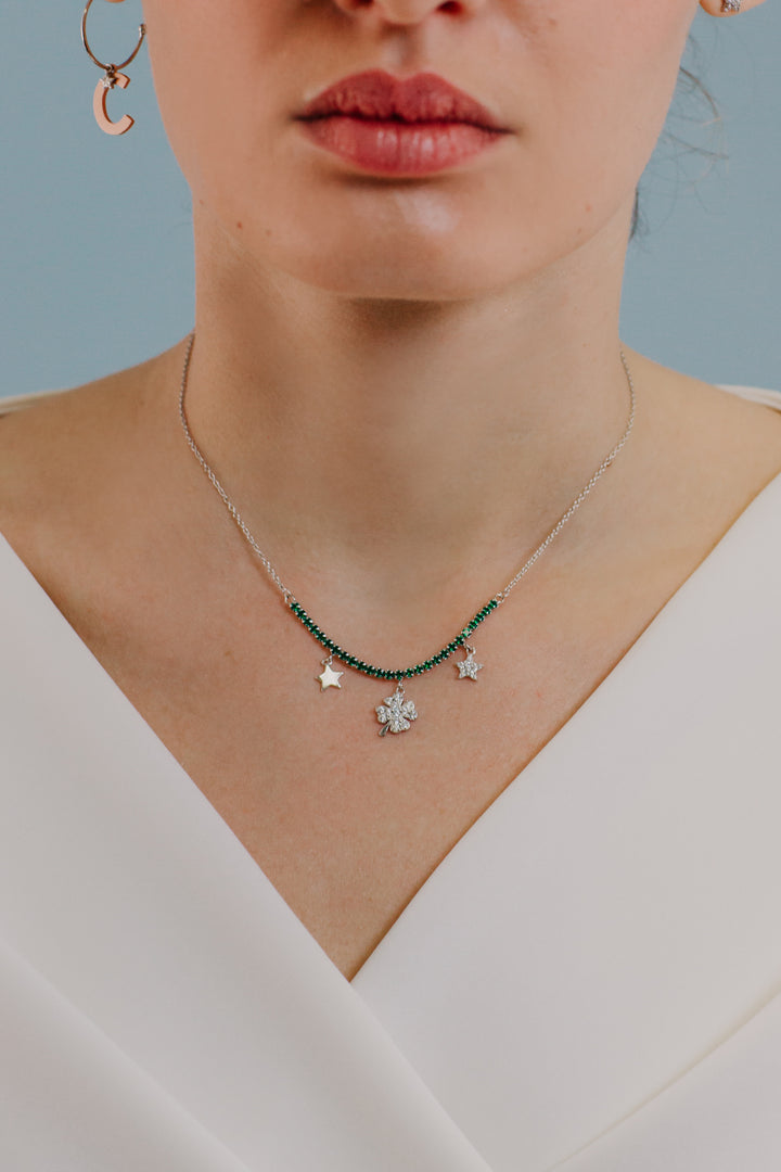 Comete Tennis Choker i Silver Cloverleaf GLA256