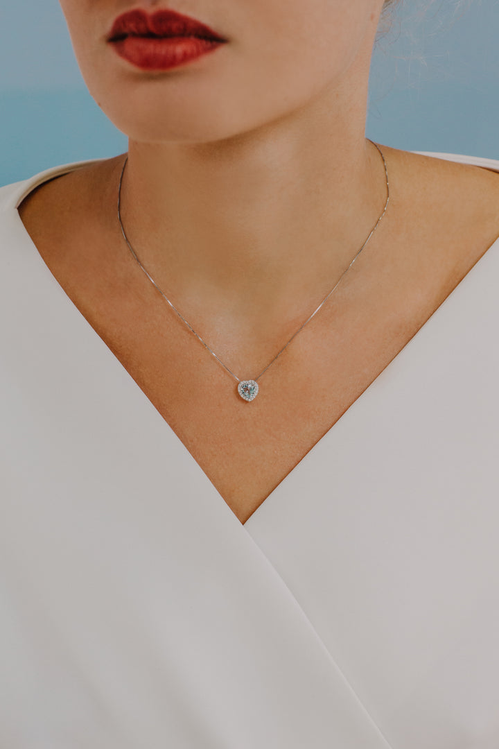 Comete-Goldhalskette mit Diamanten und Aquamarin-Herz GLQ 289