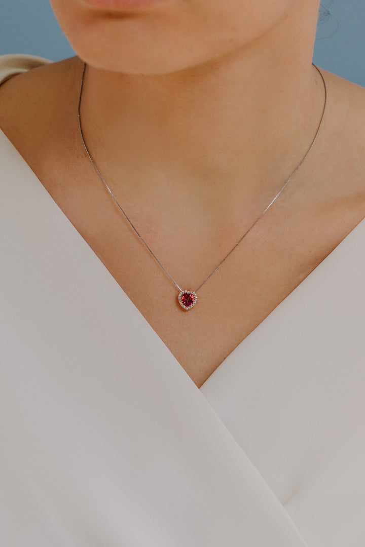 Comete halskæde i guld, diamanter og pink topaz hjerte GLB1578