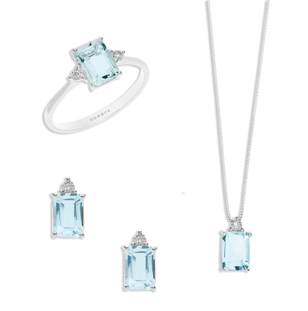 Comete halskæde, ring og øreringe i guld diamanter og ottekantet akvamarin KIT278306241
