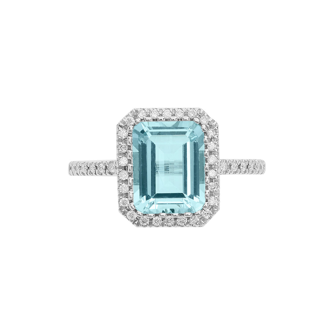 Comete guldring med diamanter og ottekantet akvamarin ANQ339